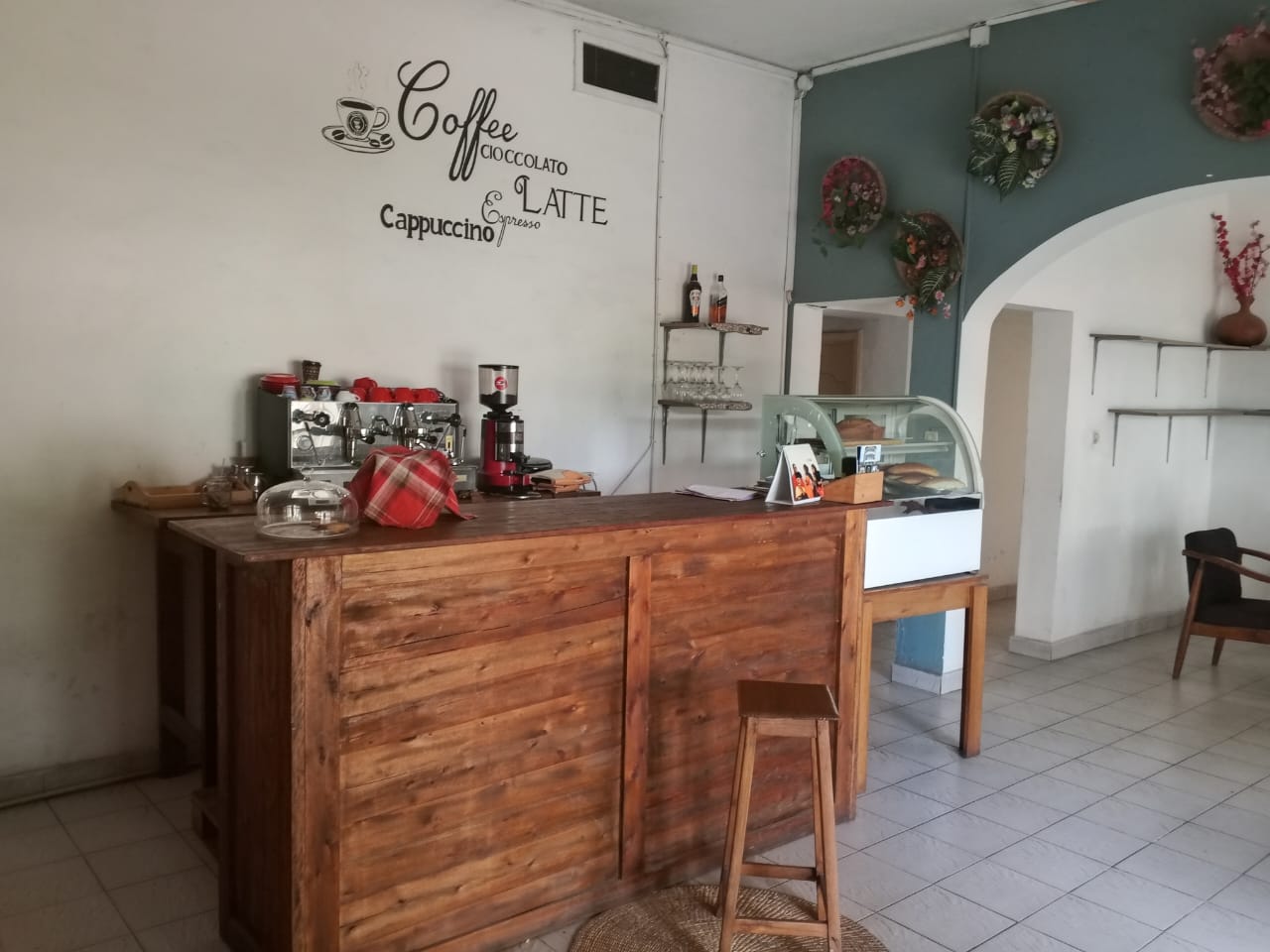 Wooden coffee bar with espresso machine