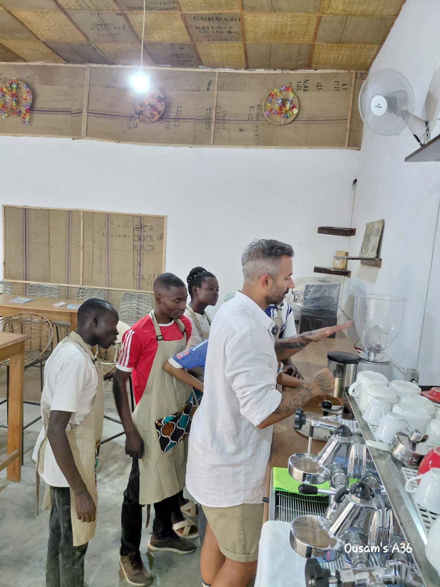 Angle view of the training bar with Shamba Coffee Café signage