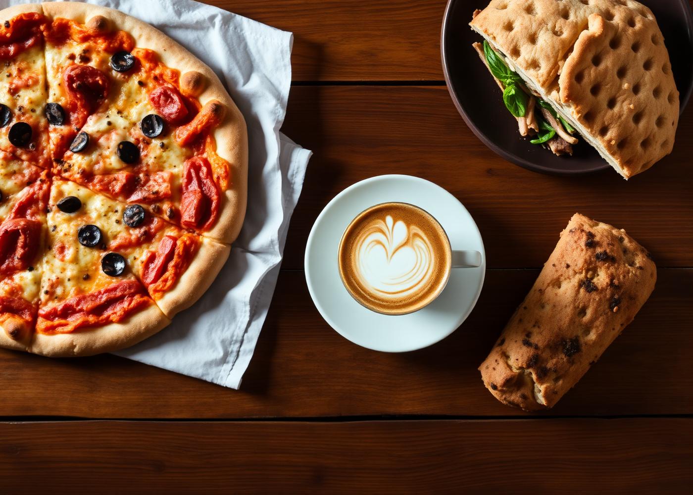 Coffee, pizza and focaccia at Shamba